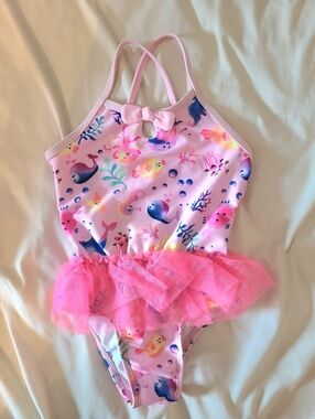 Wonder Nation Light Pink Swimsuit with Tulle Overlay